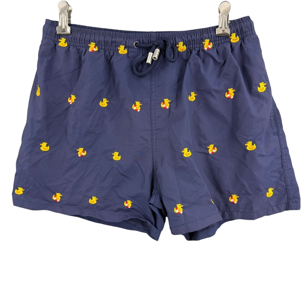 Warren Webber Swim Trunks Navy Embroidered Ducks Mesh Lined Size Small‎